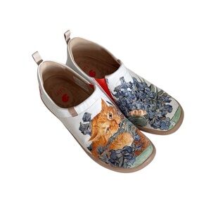 UIN x Fat Cat Art Love Irises’ Smell Floral Toledo Slip-on Travel Shoes size 8